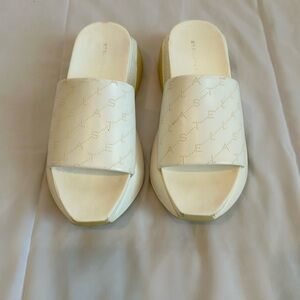 Stella McCartney Leather Platform Slides Size 41, White, heels: 2.75”.